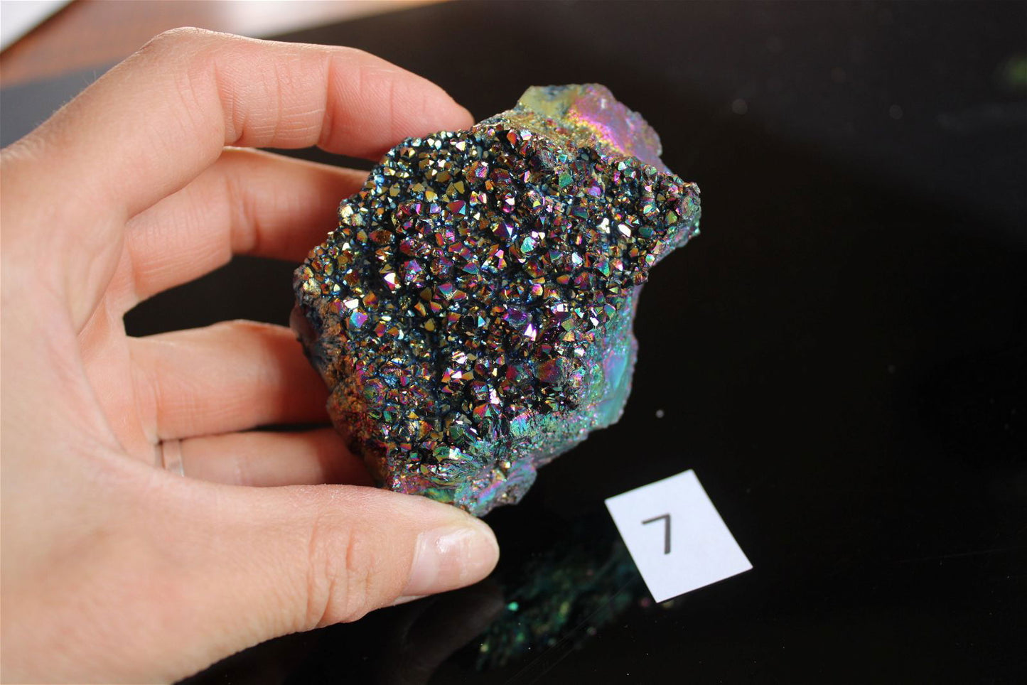 Druse en cristal de roche rainbow aura AU CHOIX - Aurore Lune