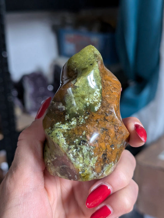 Flamme opale verte 8 cm bicolore - Aurore Lune