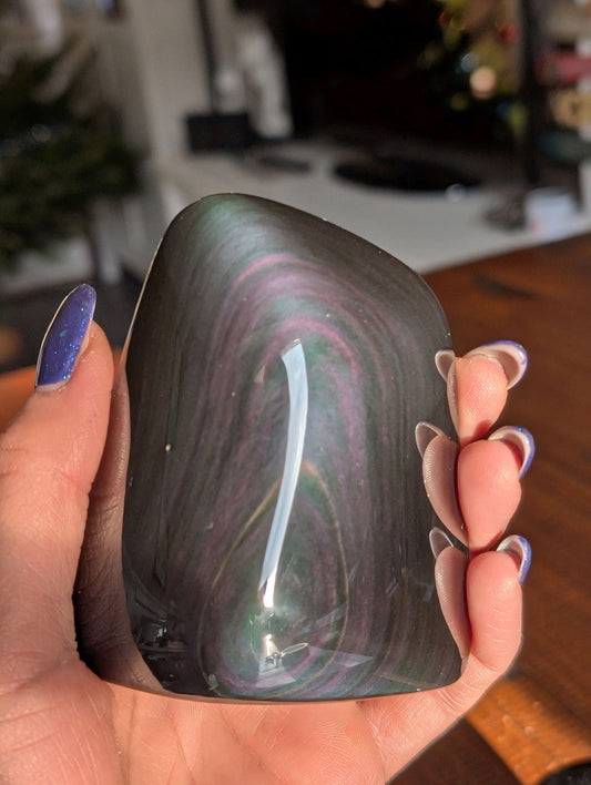 Forme libre obsidienne oeil celeste ou arc en ciel - Aurore Lune