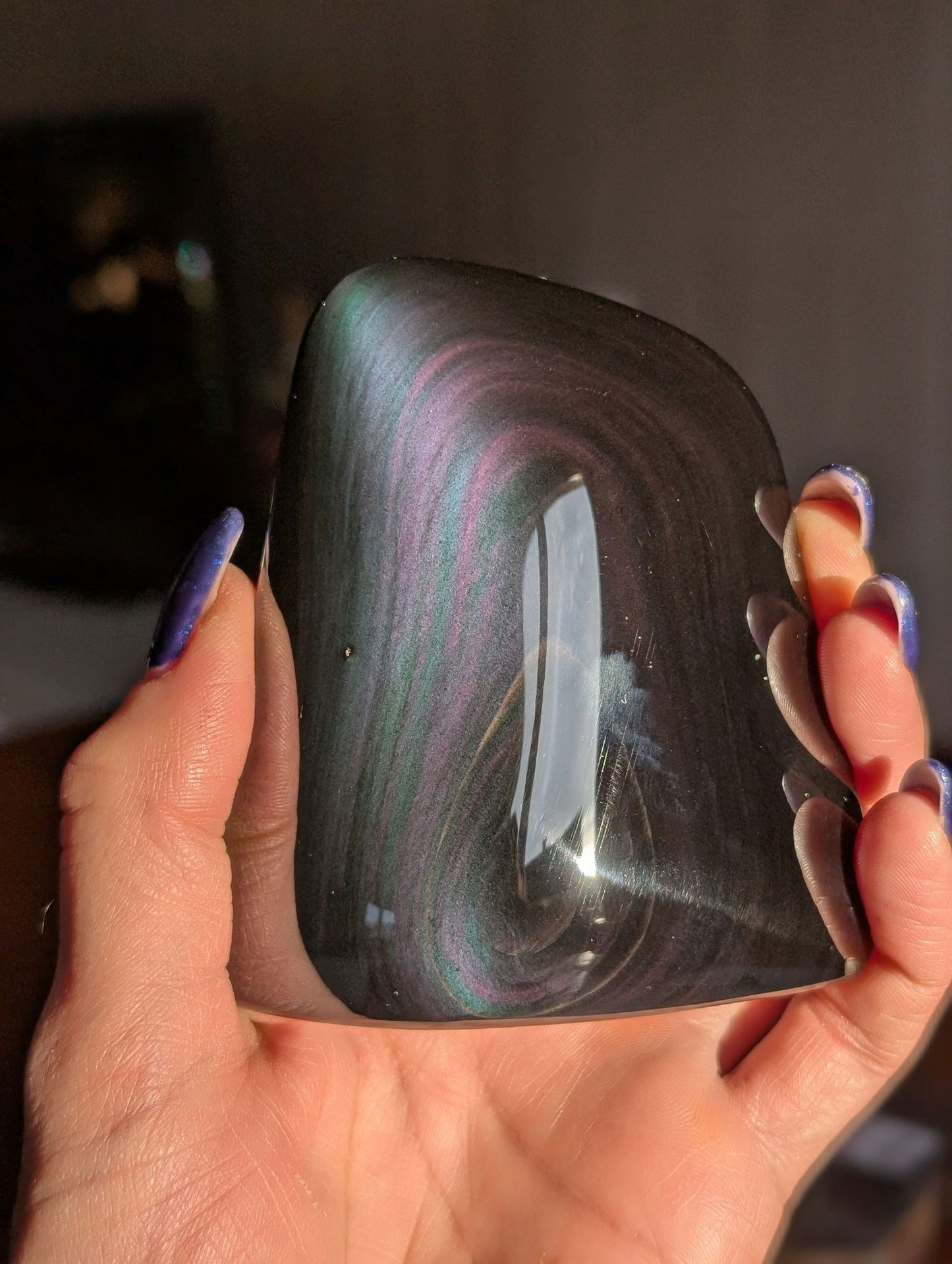 Forme libre obsidienne oeil celeste ou arc en ciel - Aurore Lune