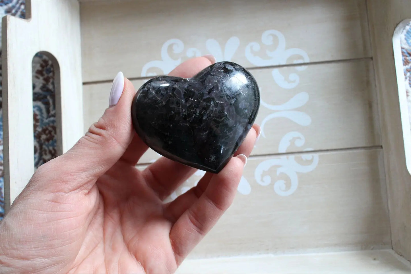 Galet ou coeur gabbro ou lunélite ou merlinite * COLISSIMO - Aurore Lune