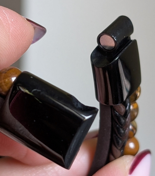 Bracelet cuir onyx hématite 18 cm