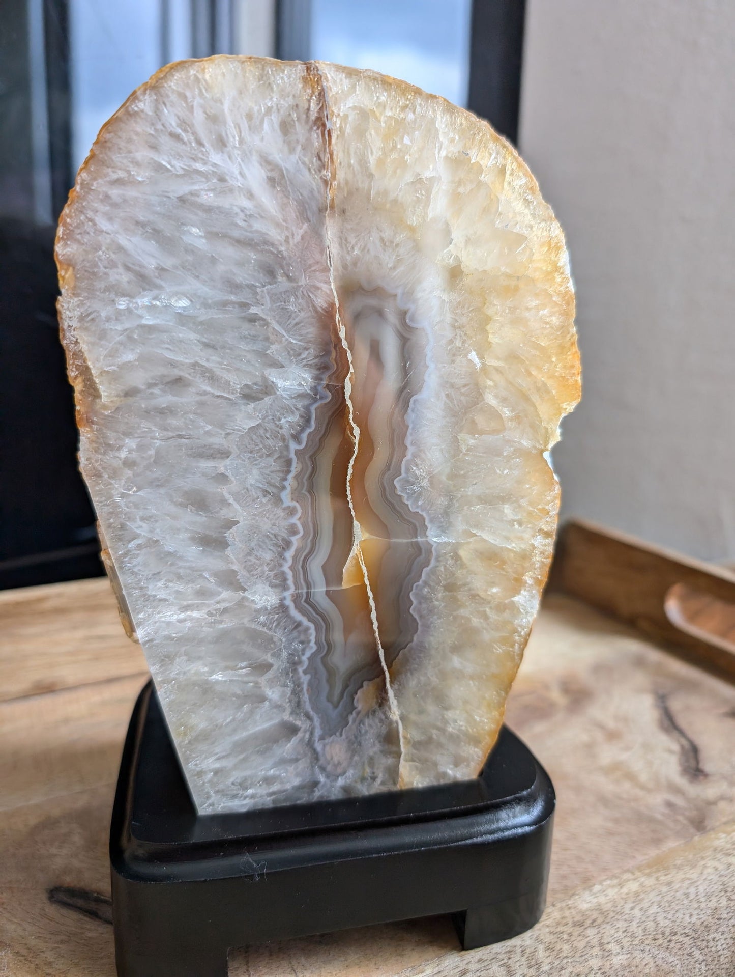 Lampe en agate avec câble et ampoule - Aurore Lune
