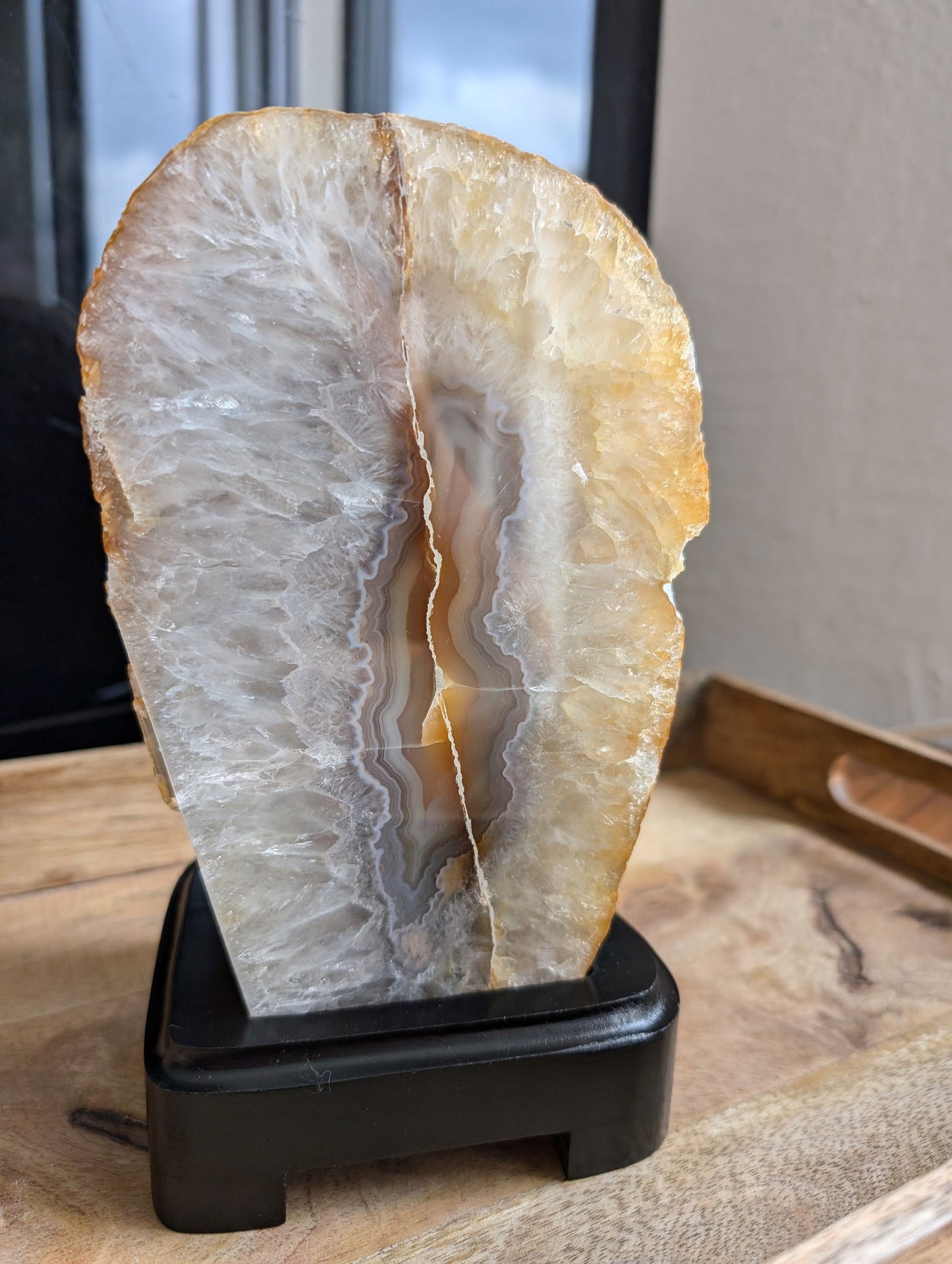 Lampe en agate avec câble et ampoule - Aurore Lune