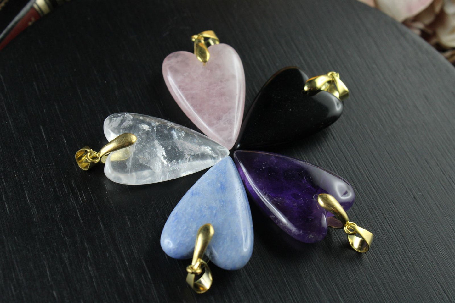Lot de4 colliers : améthyste quartz bleu cristal quartz rose - Aurore Lune