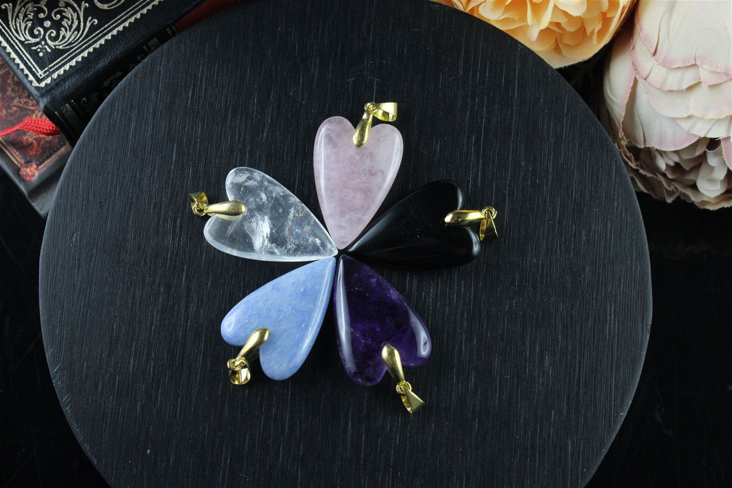 Lot de4 colliers : améthyste quartz bleu cristal quartz rose - Aurore Lune