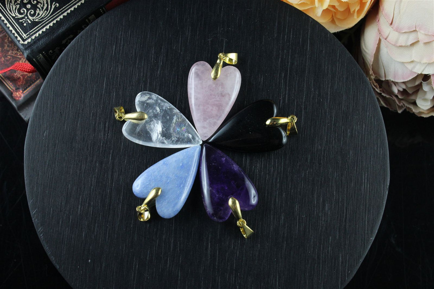 Lot de4 colliers : améthyste quartz bleu cristal quartz rose - Aurore Lune