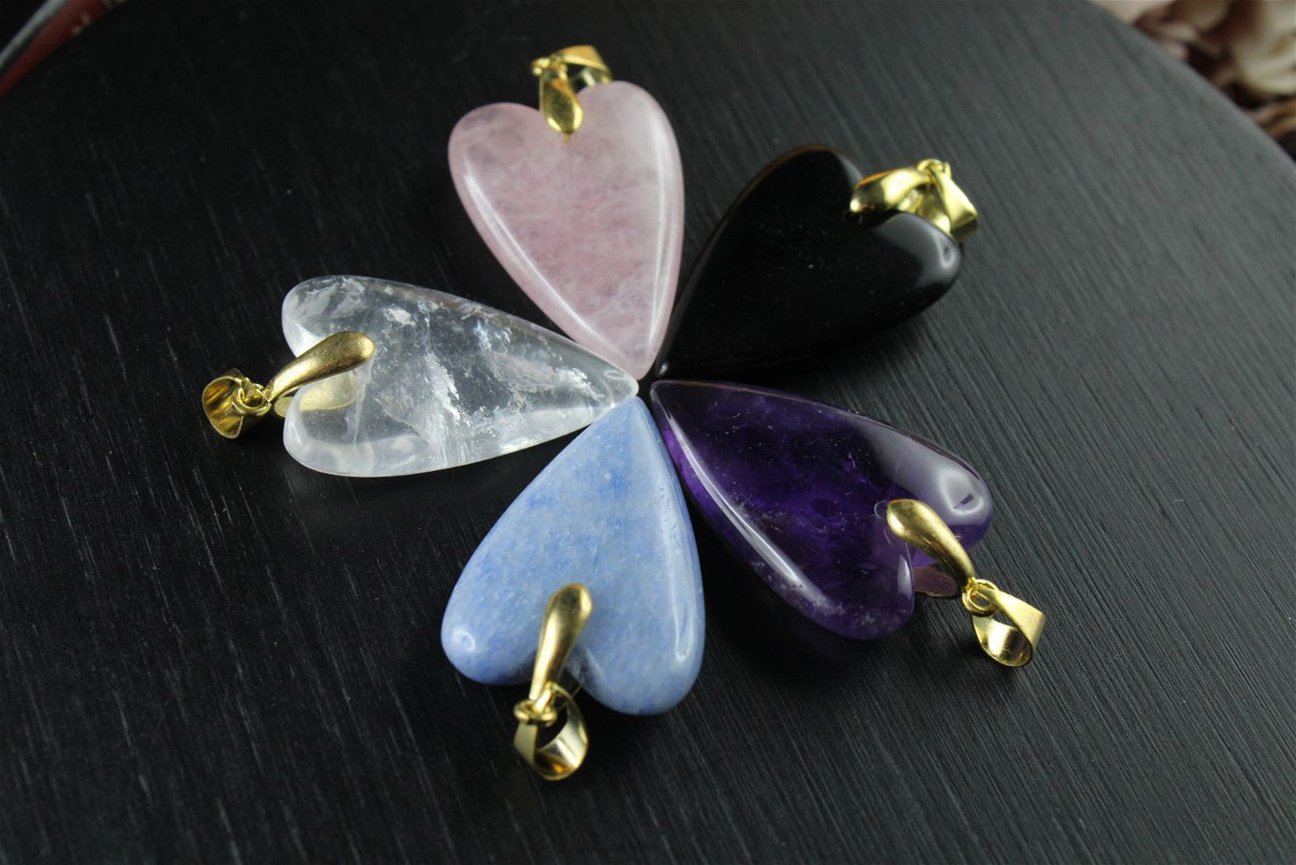 Lot de4 colliers : améthyste quartz bleu cristal quartz rose - Aurore Lune