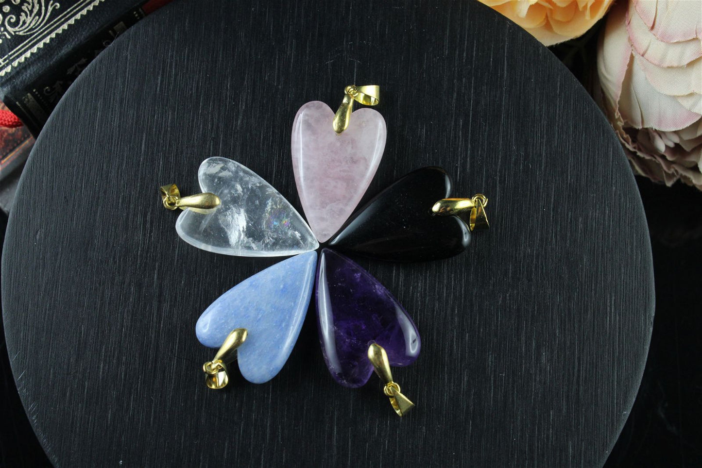 Lot de4 colliers : améthyste quartz bleu cristal quartz rose - Aurore Lune