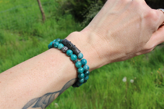 Lot de 2 bracelets élastique en apatite bleue teintée - Aurore Lune