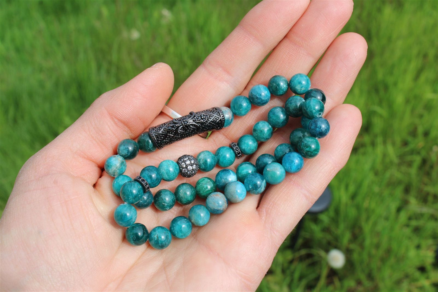 Lot de 2 bracelets élastique en apatite bleue teintée - Aurore Lune