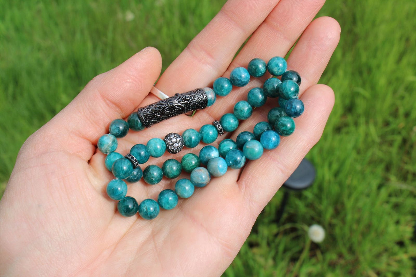Lot de 2 bracelets élastique en apatite bleue teintée - Aurore Lune