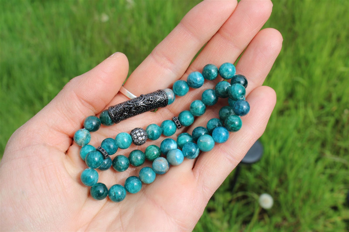 Lot de 2 bracelets élastique en apatite bleue teintée - Aurore Lune