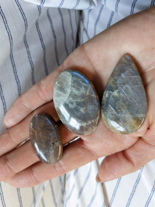 Lot de trois cabochons pierre de lune soleil - Aurore Lune
