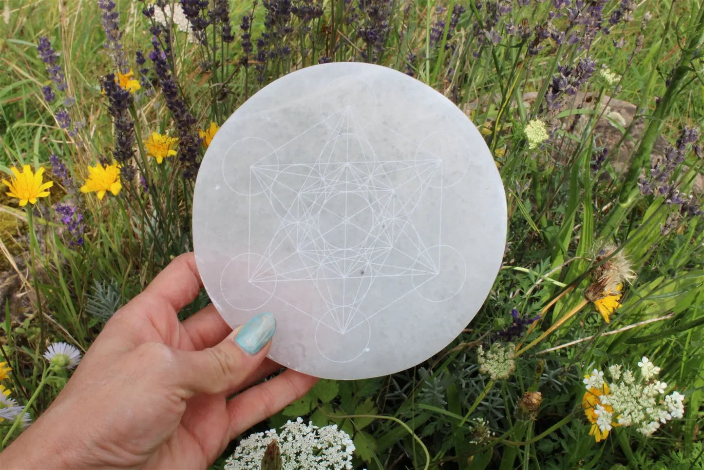 Métatron gravé sur sélénite 14 cm - Aurore Lune
