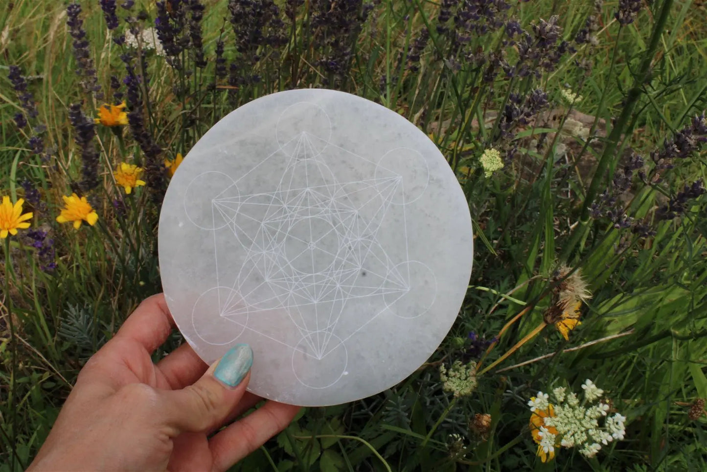 Métatron gravé sur sélénite 14 cm - Aurore Lune