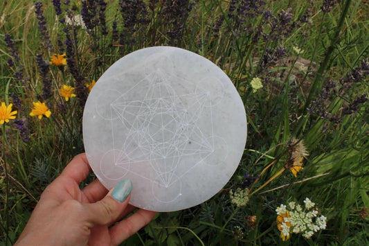 Métatron gravé sur sélénite 14 cm - Aurore Lune