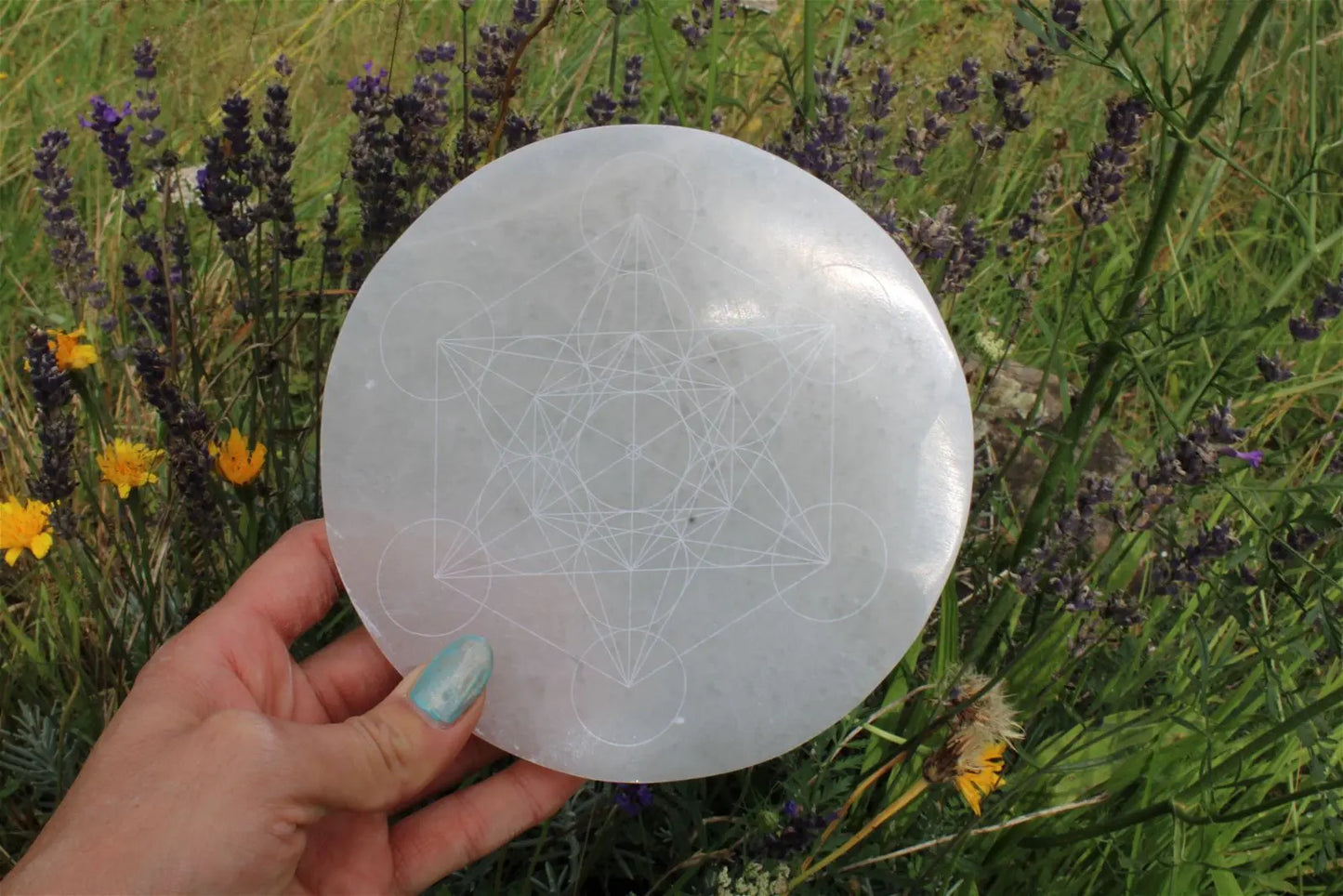 Métatron gravé sur sélénite 14 cm - Aurore Lune