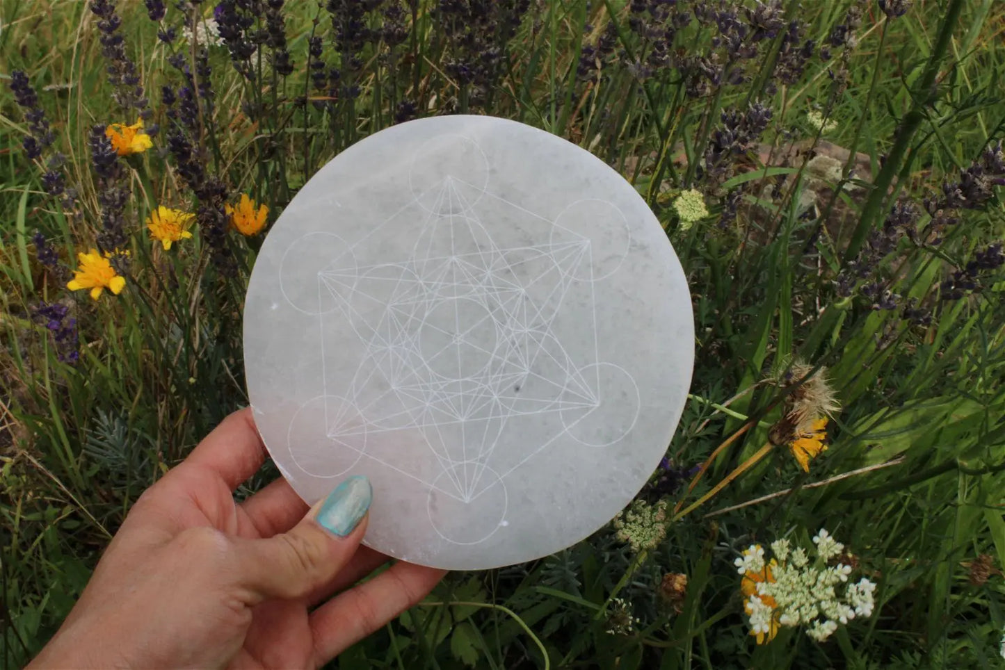Métatron gravé sur sélénite 14 cm - Aurore Lune