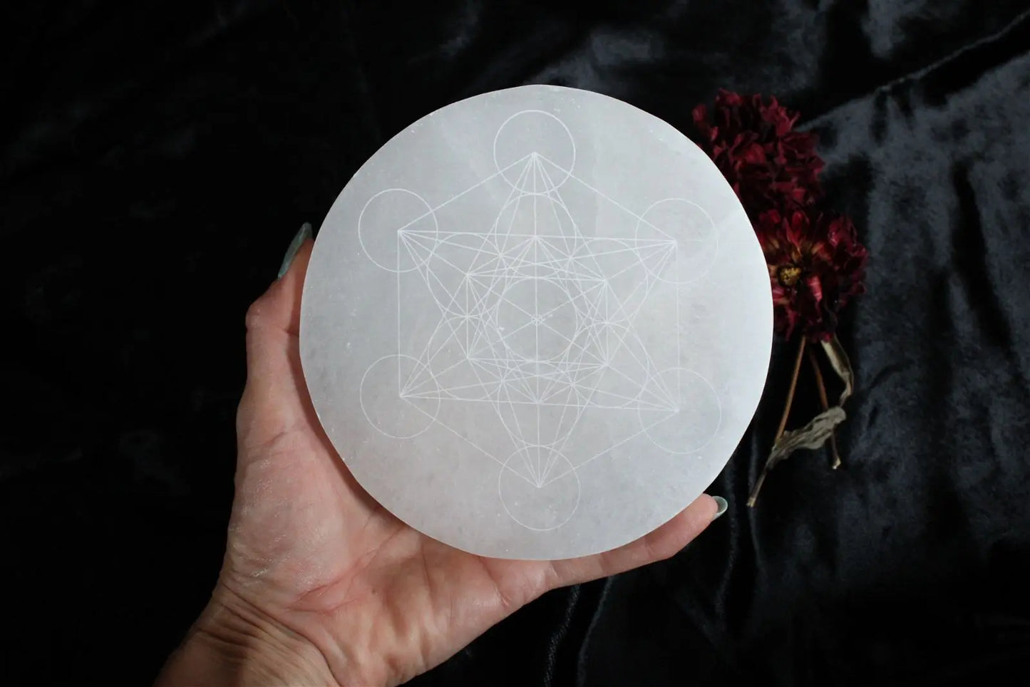 Métatron gravé sur sélénite 14 cm - Aurore Lune