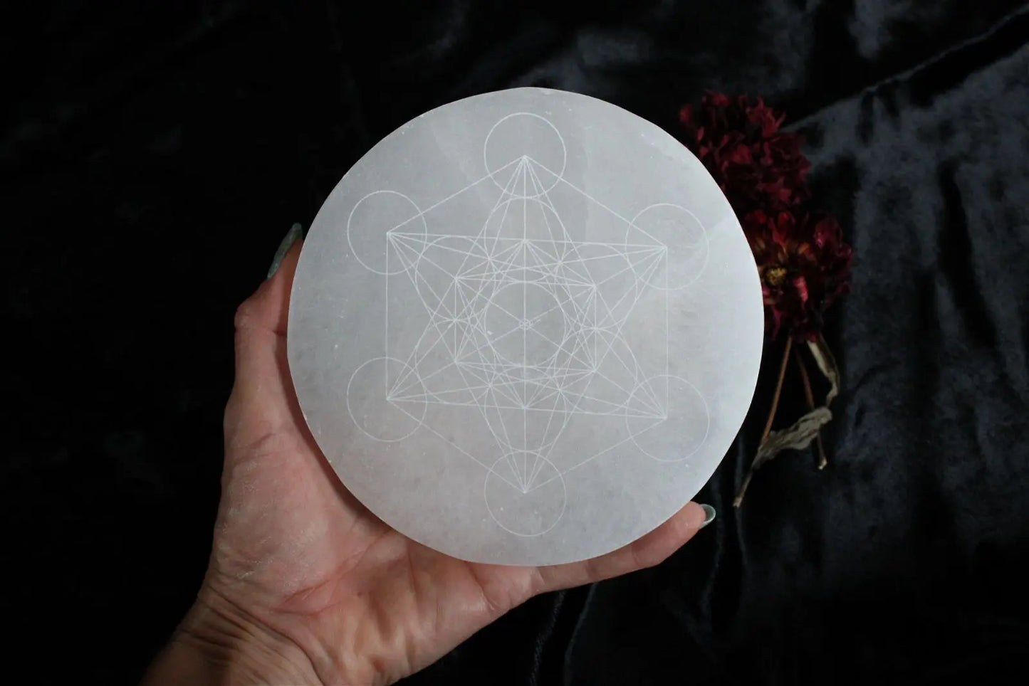 Métatron gravé sur sélénite 14 cm - Aurore Lune