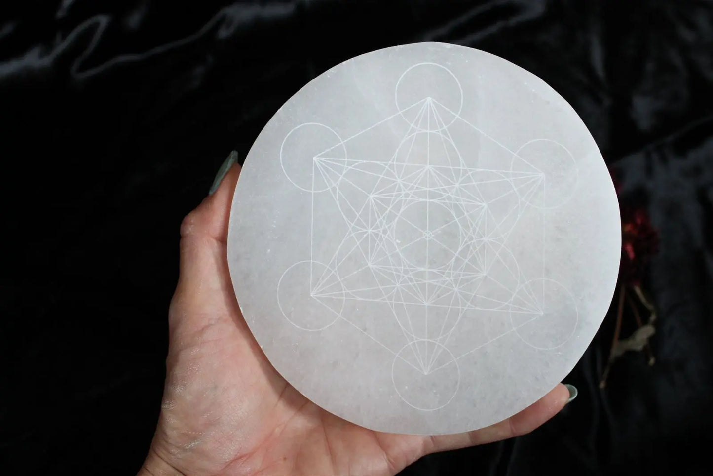 Métatron gravé sur sélénite 14 cm - Aurore Lune