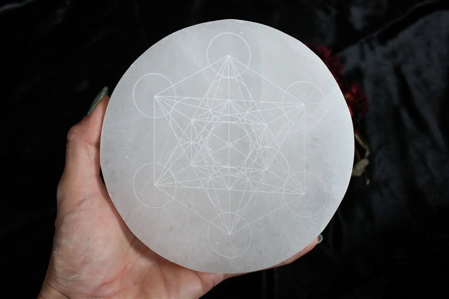 Métatron gravé sur sélénite 14 cm - Aurore Lune