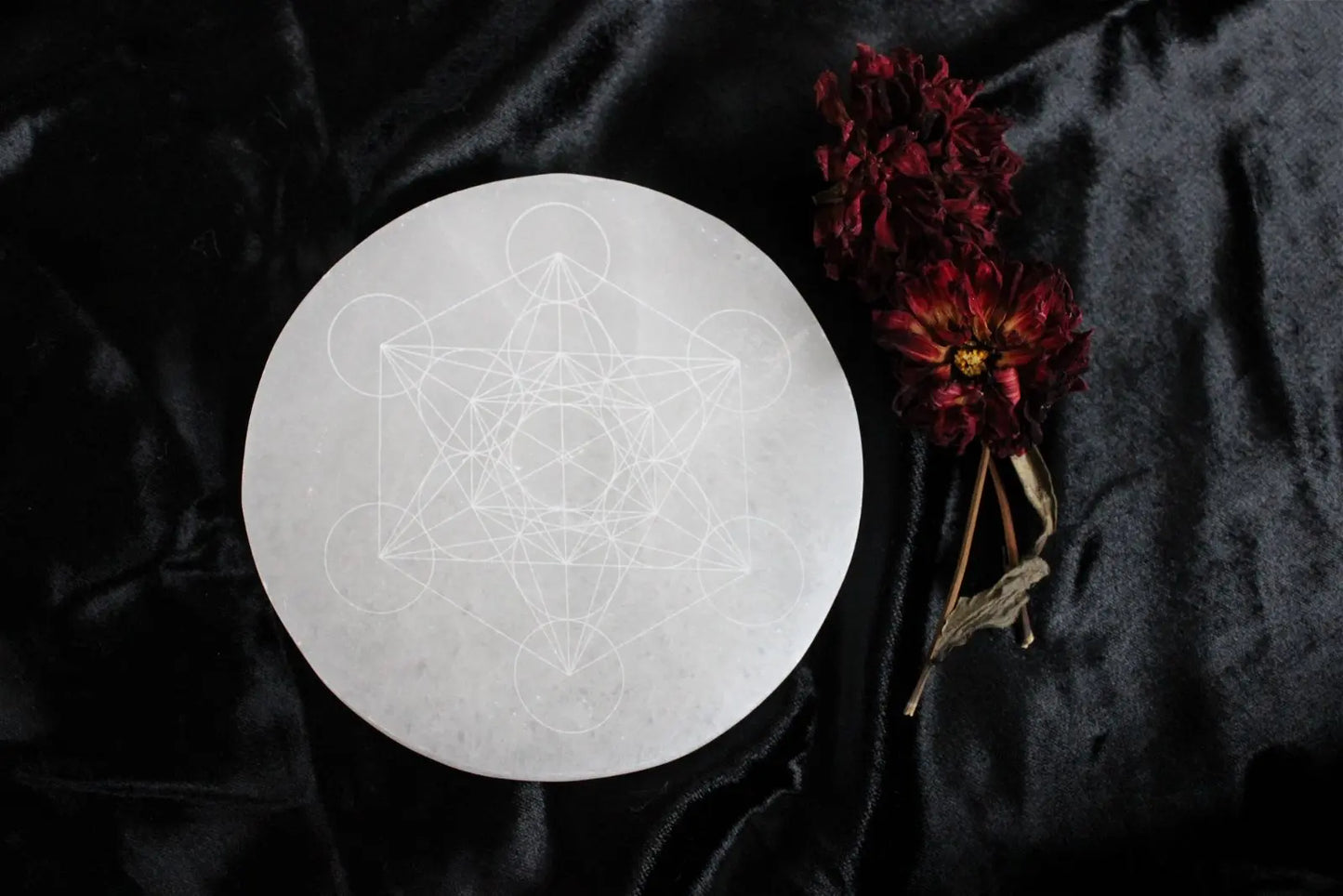 Métatron gravé sur sélénite 14 cm - Aurore Lune
