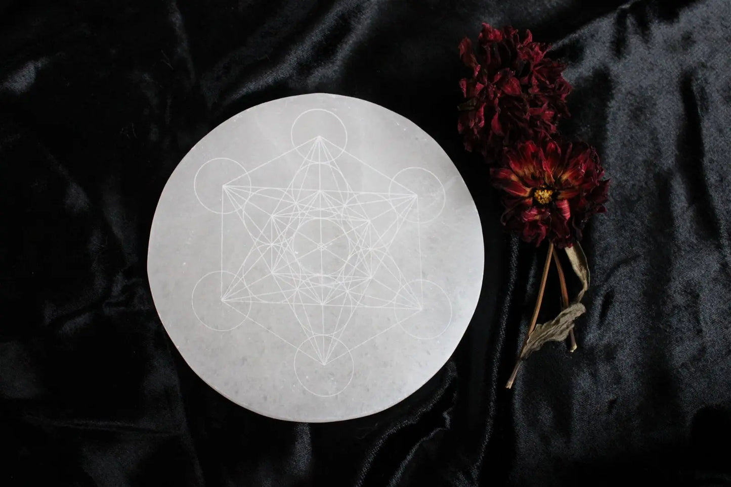 Métatron gravé sur sélénite 14 cm - Aurore Lune