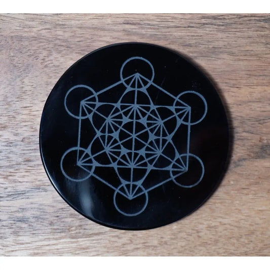 Miroir gravé Métatron obsidienne noire - Aurore Lune