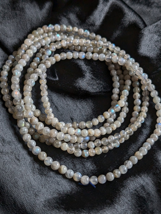 Bracelet élastiqué en labradorite triple rangs - Aurore Lune