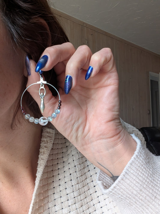 Boucles d'oreilles labradorite grenat cristal de roche - Aurore Lune