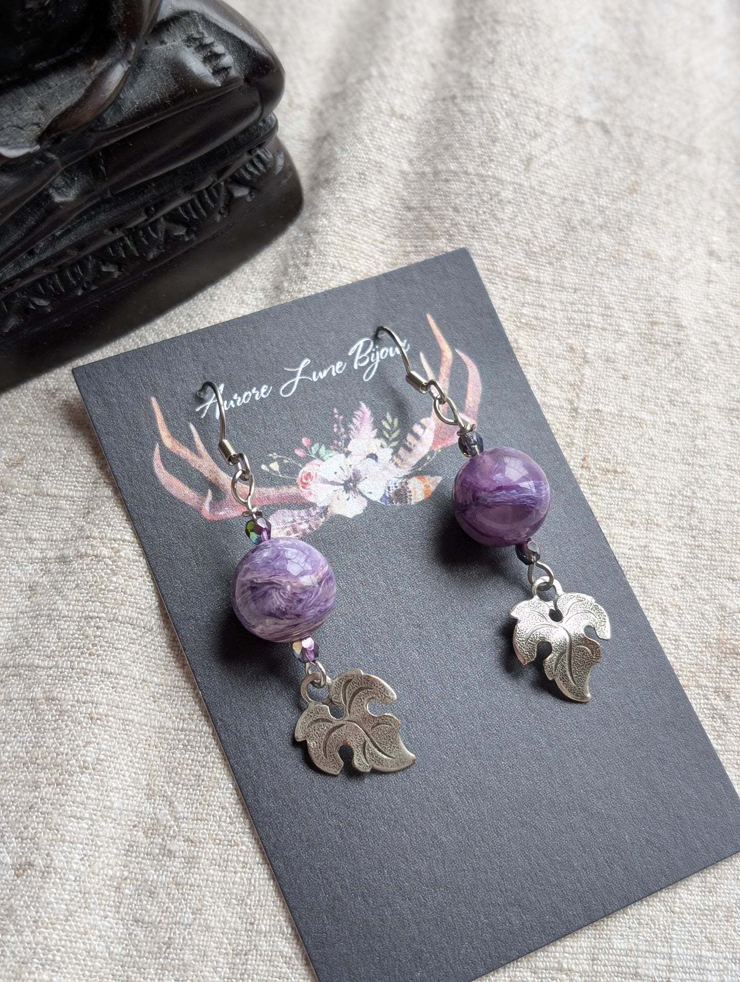 Boucles d'oreilles charoïtes de Russie - Aurore Lune