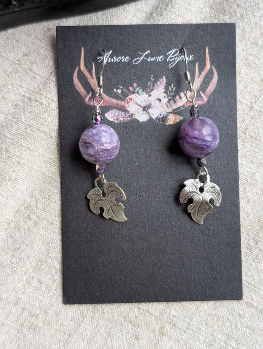 Boucles d'oreilles charoïtes de Russie - Aurore Lune