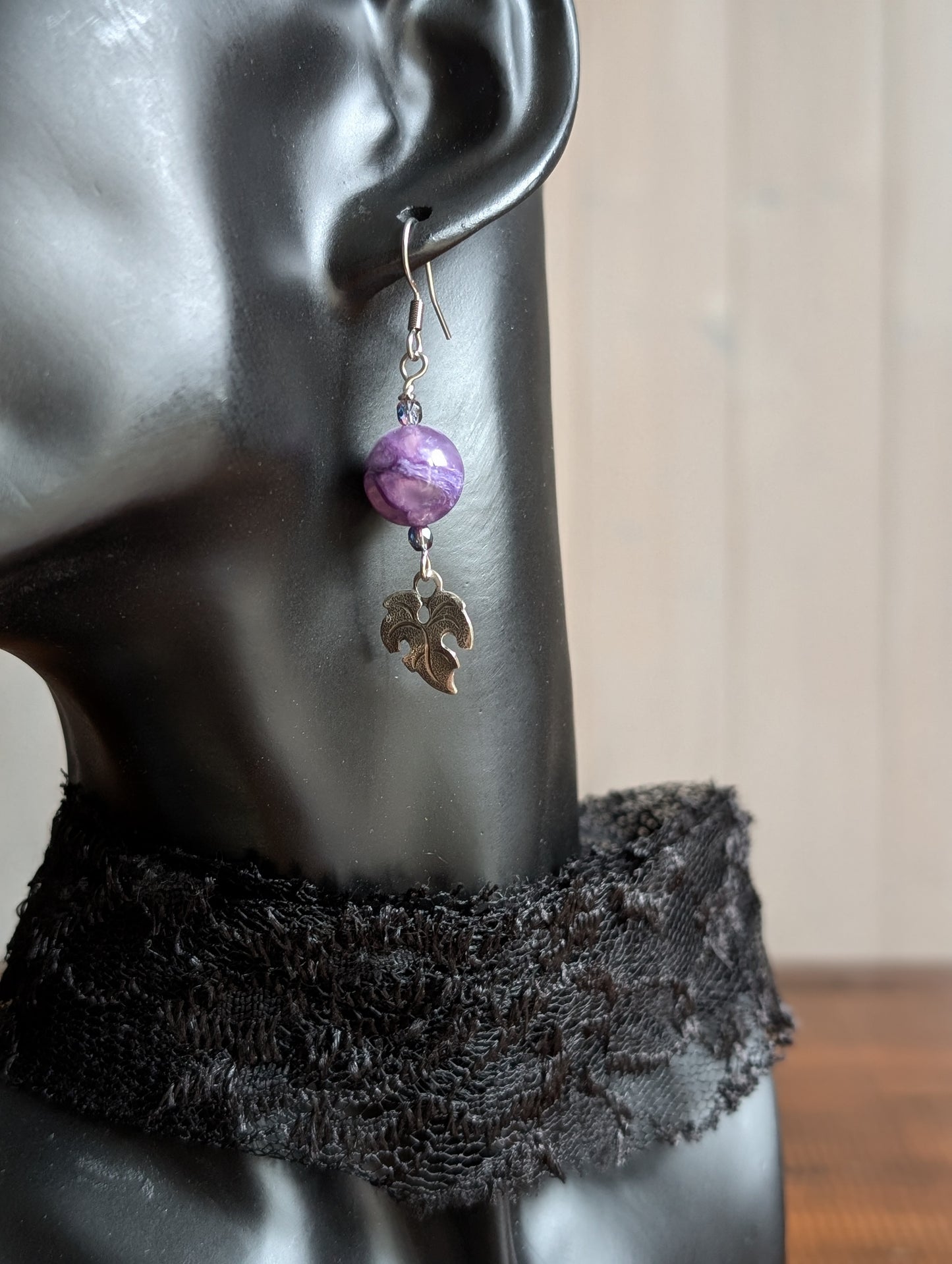Boucles d'oreilles charoïtes de Russie - Aurore Lune