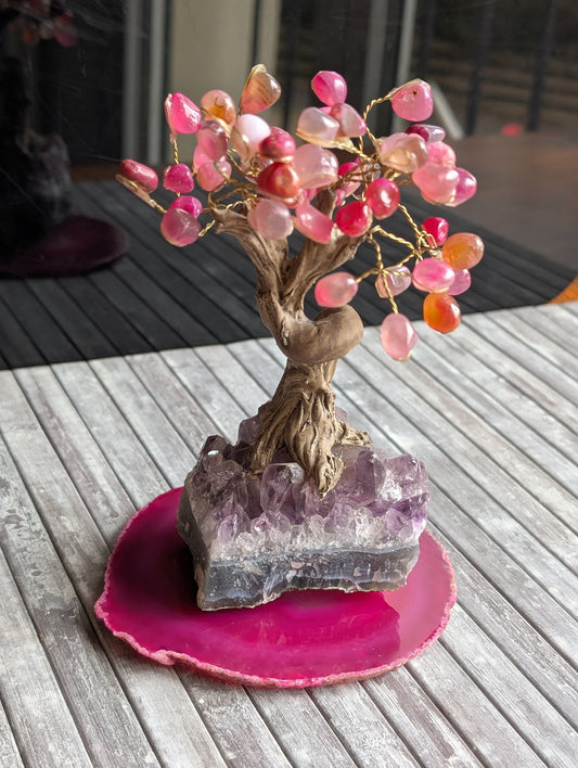 Ensemble arbre et coupelle agate teintée - Aurore Lune