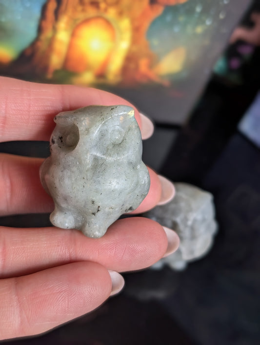 Chouette labradorite à poser 3.5 cm - Aurore Lune