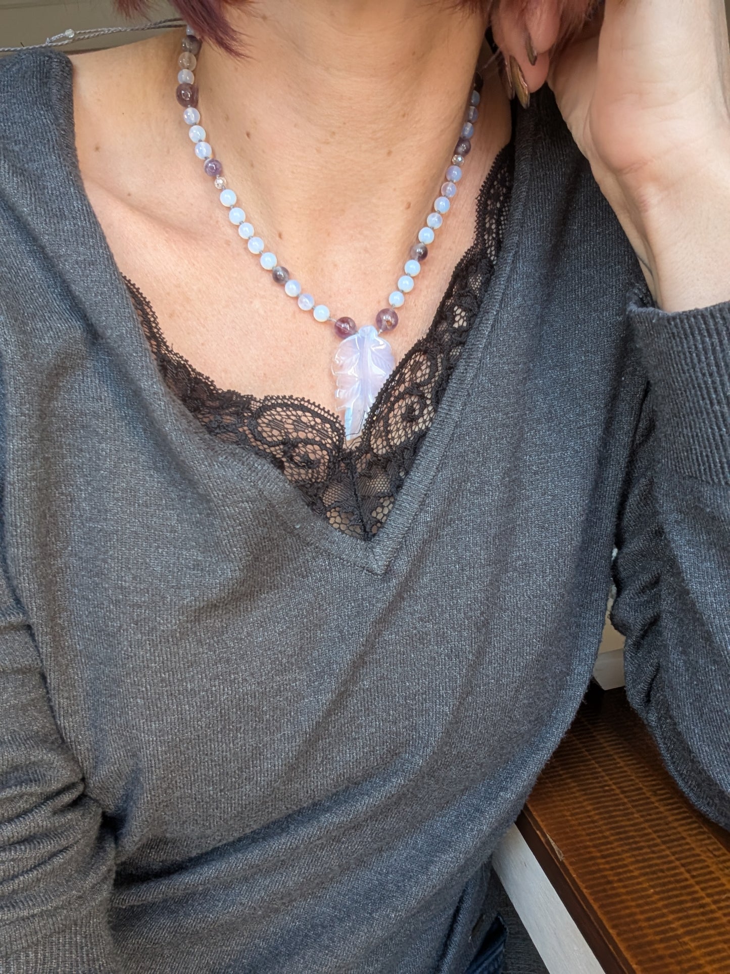 Collier Opalite Améthyste et Quartz Rose