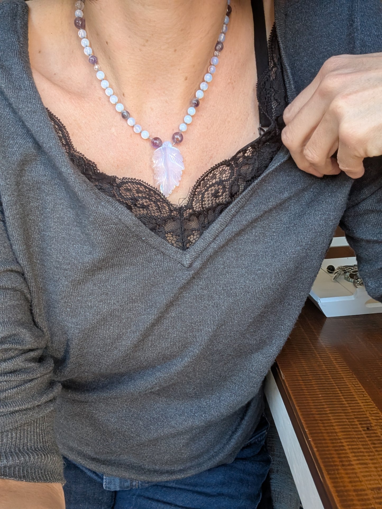 Collier Opalite Améthyste et Quartz Rose