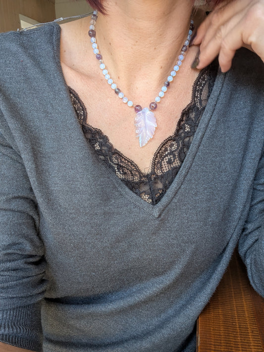Collier Opalite Améthyste et Quartz Rose - Aurore Lune