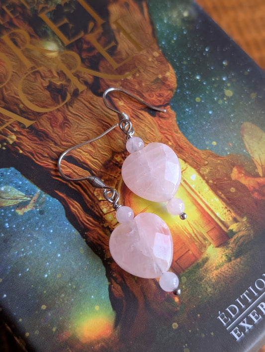Boucles d'oreilles en quartz rose - Aurore Lune