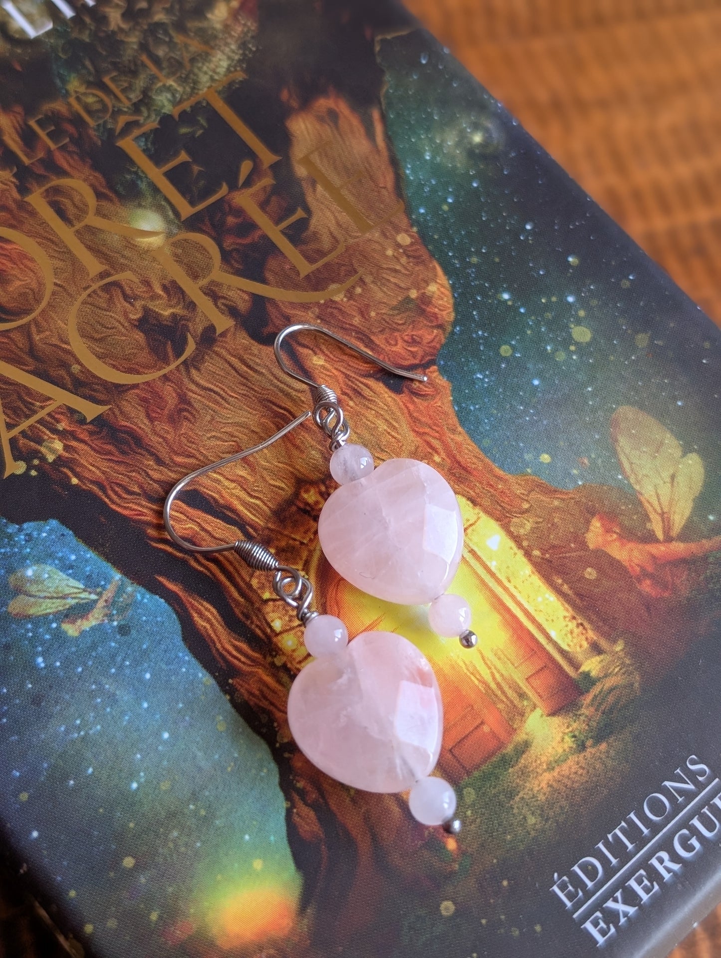 Boucles d'oreilles en quartz rose - Aurore Lune