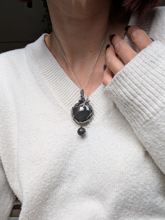 Collier Fait Main en Obsidienne Mentogochol - Aurore Lune