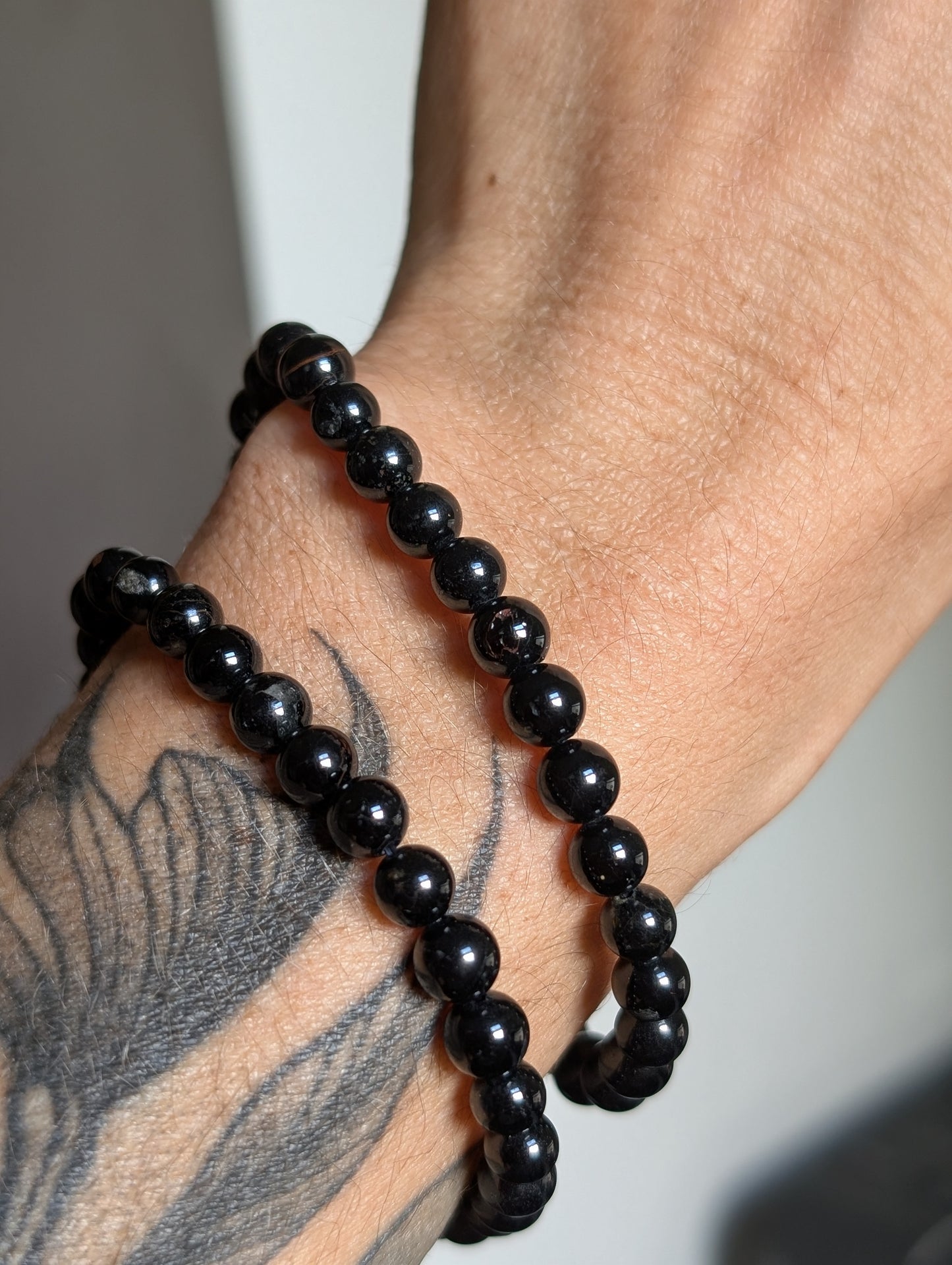 Bracelet 6 mm tourmaline noire avec quartz 16-18 cm