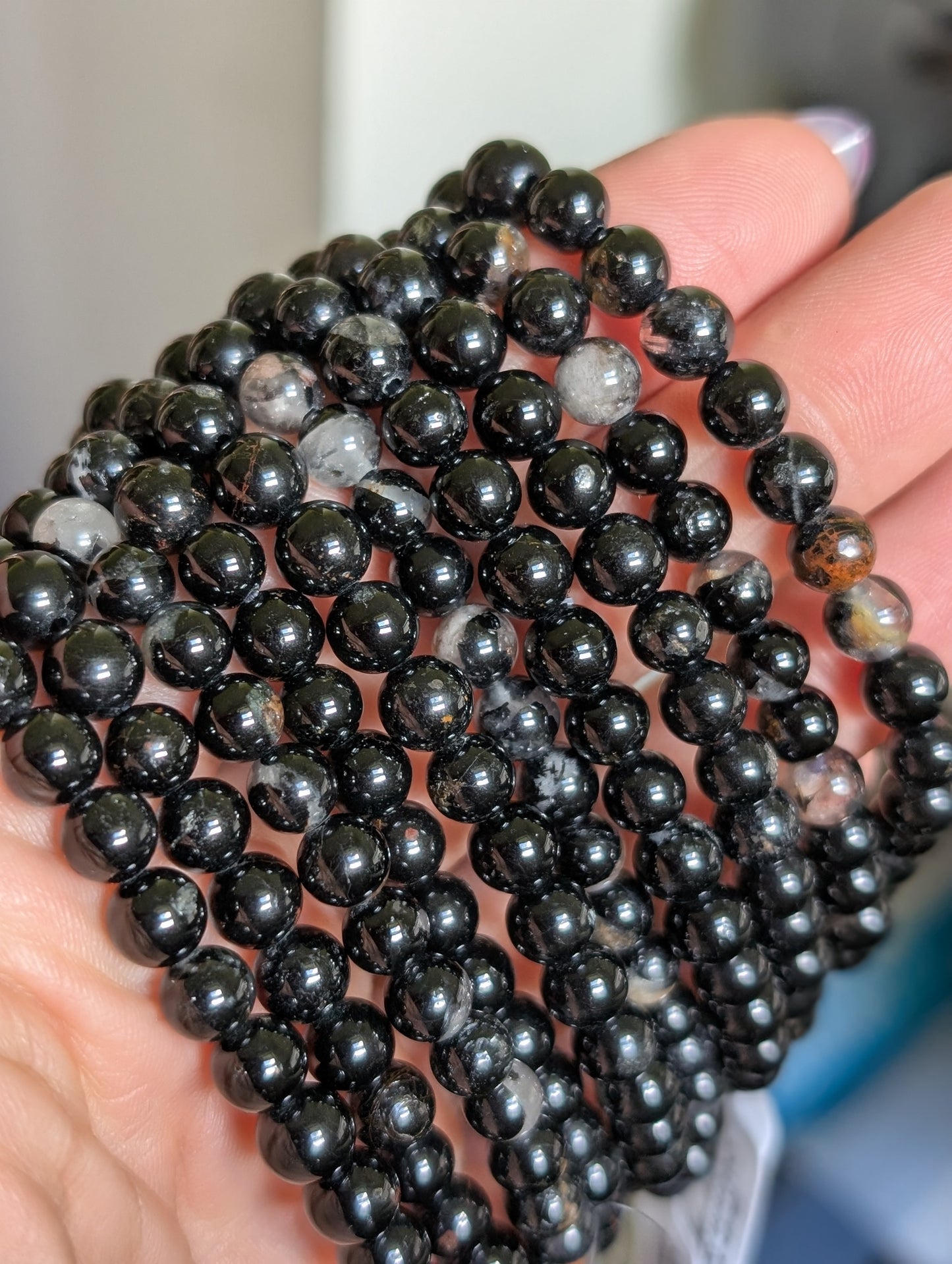Bracelet 6 mm tourmaline noire avec quartz 16-18 cm