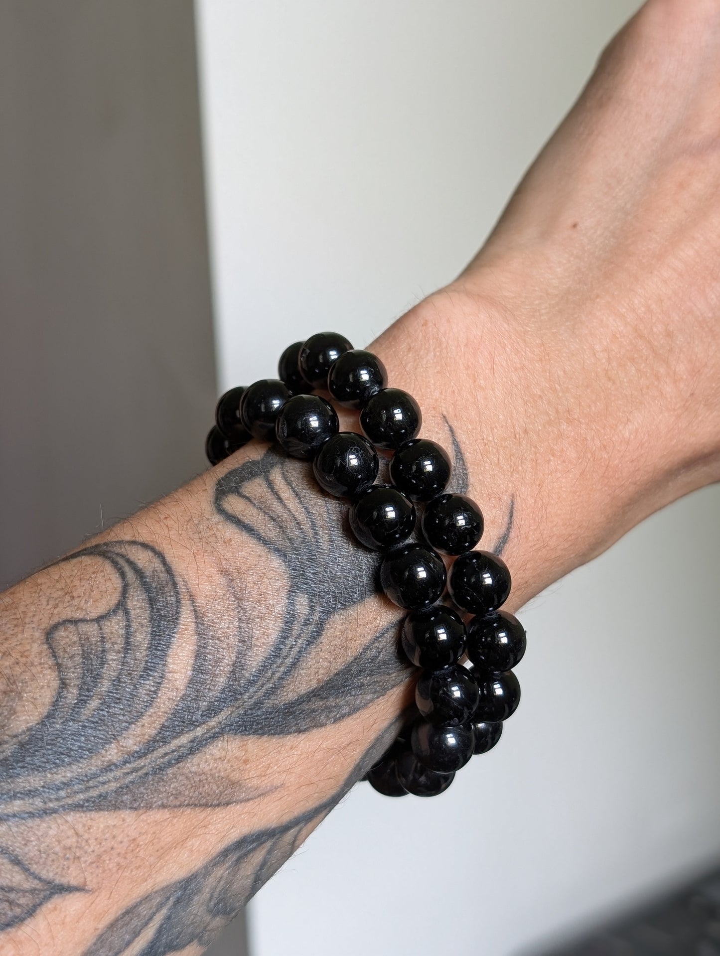 Bracelet 8 mm tourmaline noire avec 16-18 cm