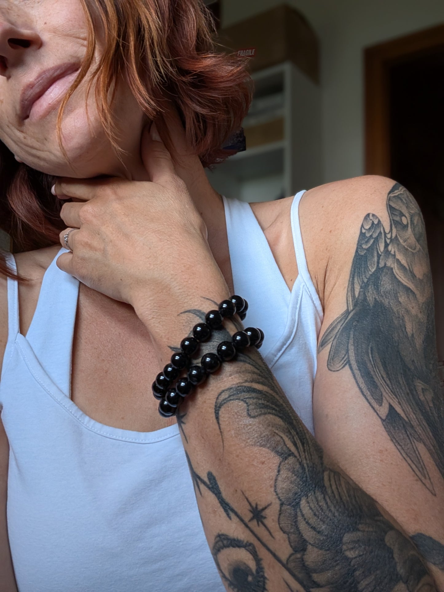 Bracelet 8 mm tourmaline noire avec 16-18 cm