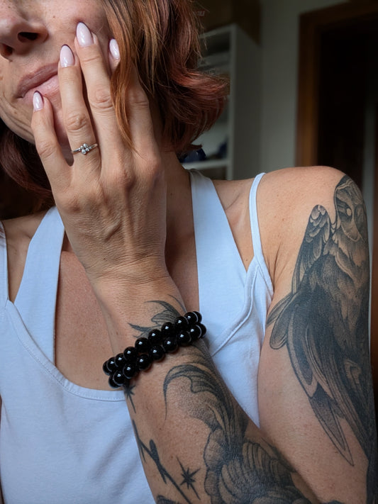 Bracelet 8 mm tourmaline noire avec 16-18 cm