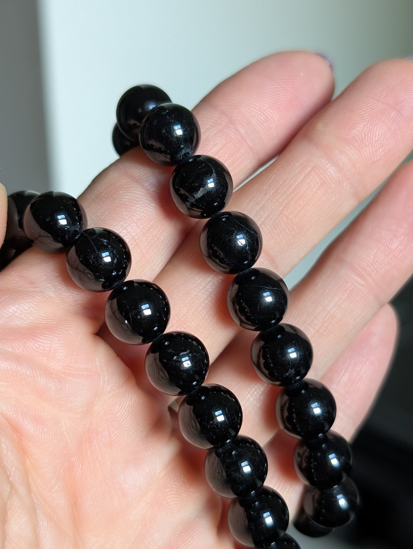 Bracelet 8 mm tourmaline noire avec 16-18 cm