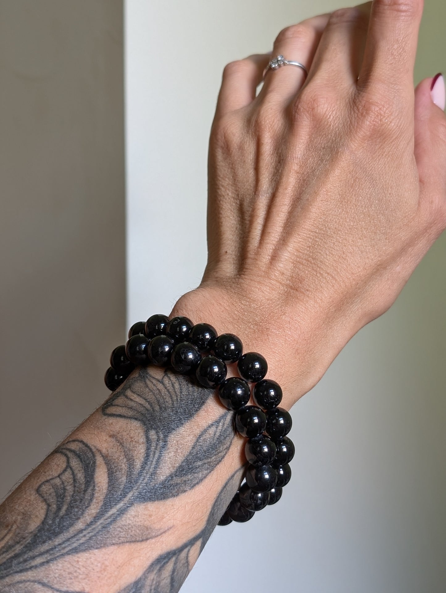 Bracelet 10 mm tourmaline noire 16-18 cm